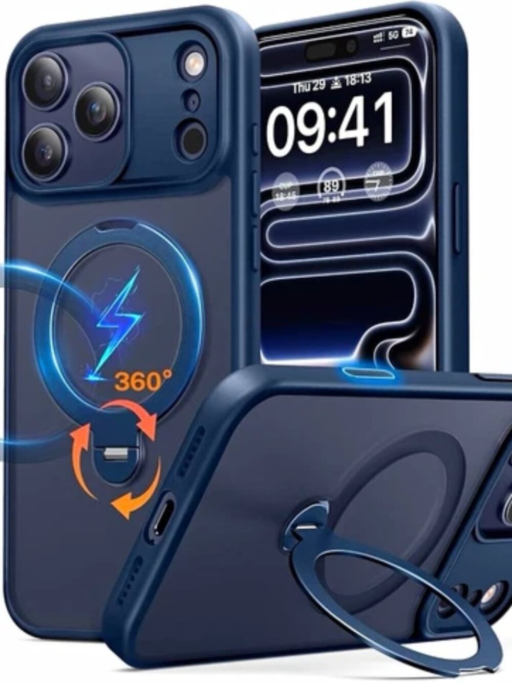 Peerock Magnetic Ring Kickstand Frosted Case for iPhone 17 Pro Max Blue